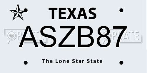 ASZB87 Texas License Plate