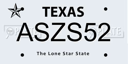 ASZS52 Texas License Plate