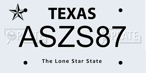 ASZS87 Texas License Plate