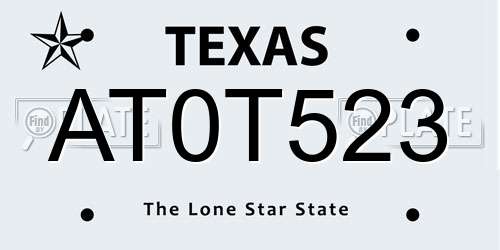 AT0T523 Texas License Plate