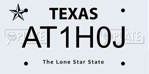 AT1H0J Texas License Plate