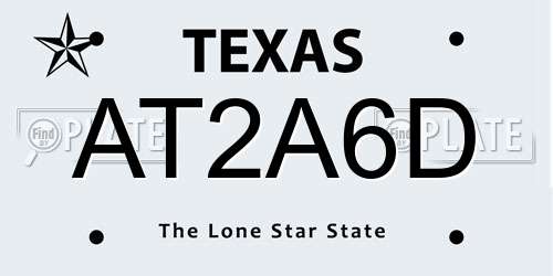 AT2A6D Texas License Plate