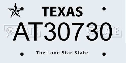 AT30730 Texas License Plate