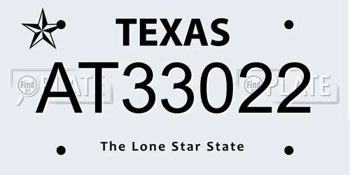 AT33022 Texas License Plate