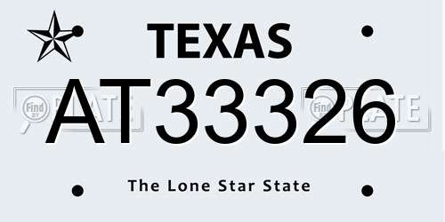 AT33326 Texas License Plate