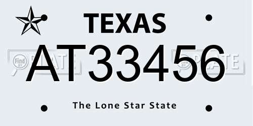 AT33456 Texas License Plate