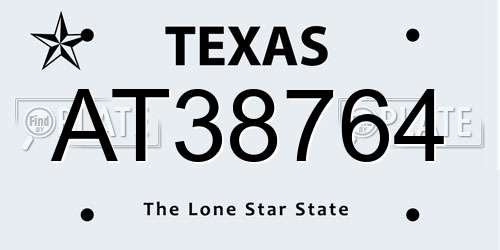 AT38764 Texas License Plate