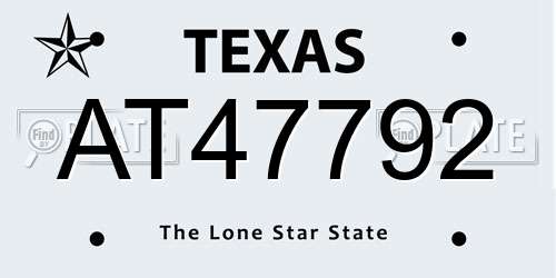 AT47792 Texas License Plate