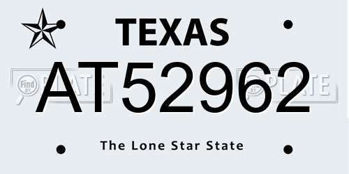 AT52962 Texas License Plate