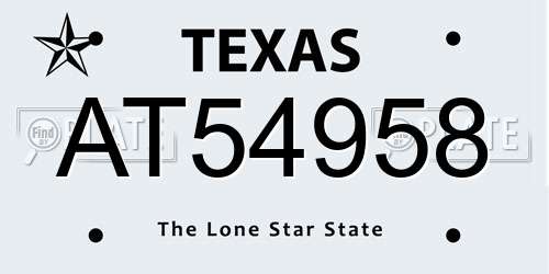 AT54958 Texas License Plate