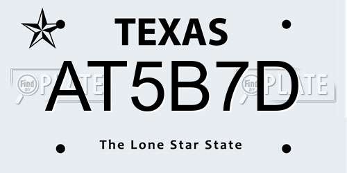 AT5B7D Texas License Plate