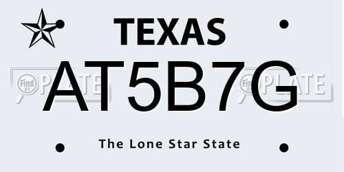 AT5B7G Texas License Plate