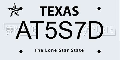 AT5S7D Texas License Plate