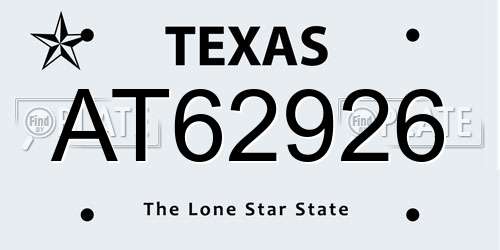 AT62926 Texas License Plate