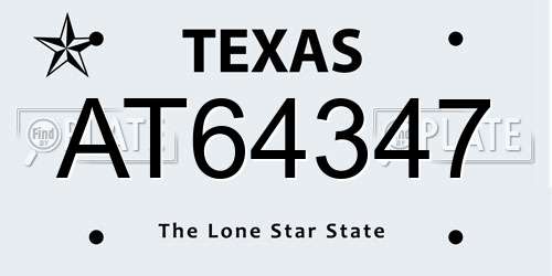 AT64347 Texas License Plate