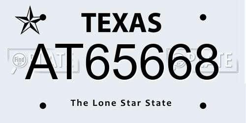AT65668 Texas License Plate