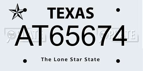 AT65674 Texas License Plate