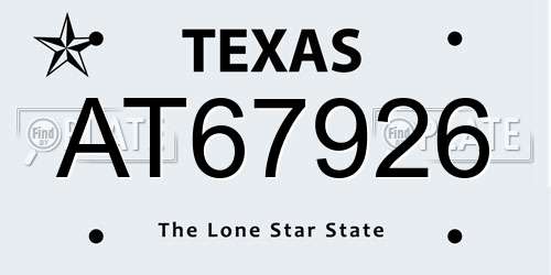 AT67926 Texas License Plate