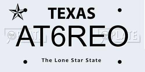 AT6REO Texas License Plate