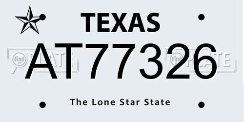 AT77326 Texas License Plate