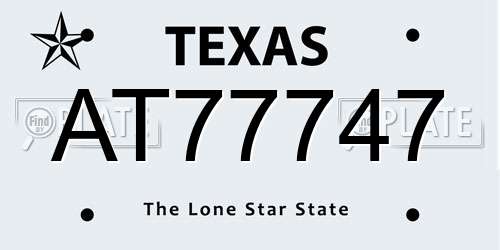AT77747 Texas License Plate