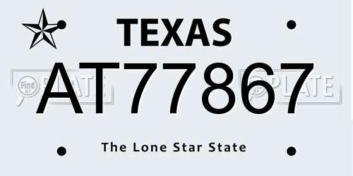 AT77867 Texas License Plate