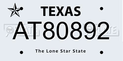 AT80892 Texas License Plate