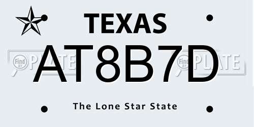 AT8B7D Texas License Plate
