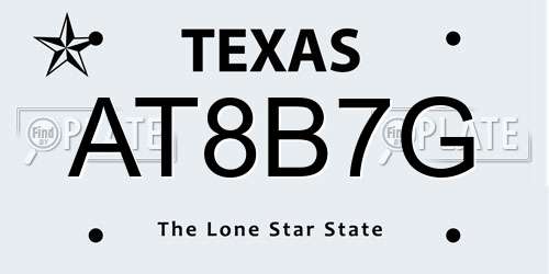 AT8B7G Texas License Plate