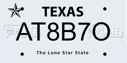 AT8B7O Texas License Plate