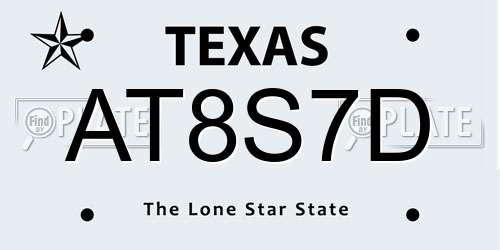 AT8S7D Texas License Plate