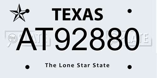 AT92880 Texas License Plate