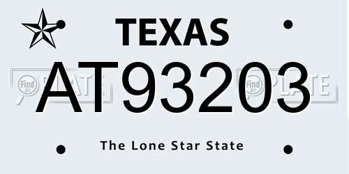 AT93203 Texas License Plate