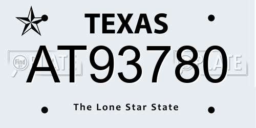 AT93780 Texas License Plate