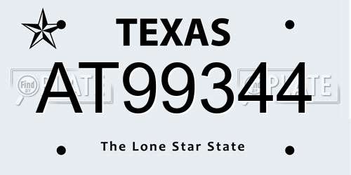 AT99344 Texas License Plate