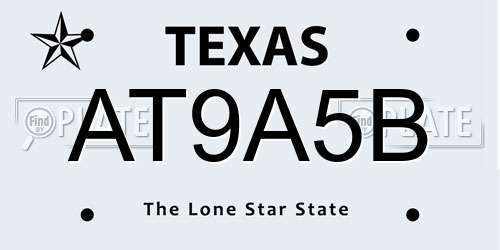 AT9A5B Texas License Plate