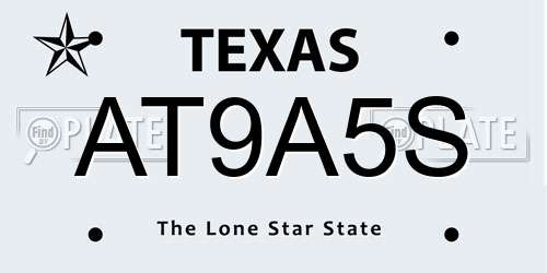 AT9A5S Texas License Plate