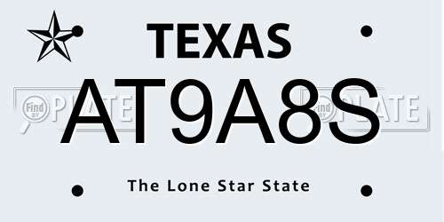 AT9A8S Texas License Plate