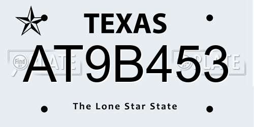 AT9B453 Texas License Plate