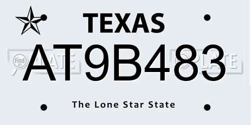 AT9B483 Texas License Plate