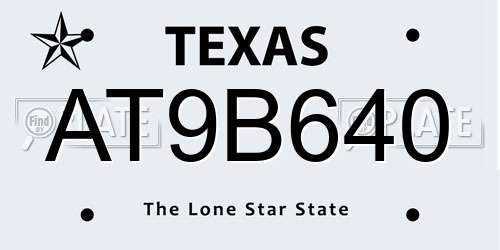 AT9B640 Texas License Plate