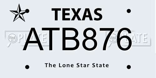 ATB876 Texas License Plate