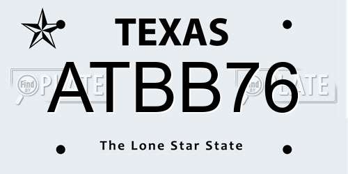 ATBB76 Texas License Plate