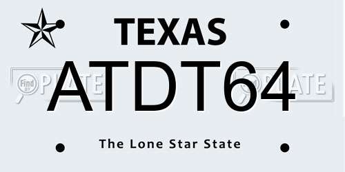 ATDT64 Texas License Plate