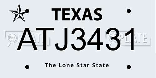 ATJ3431 Texas License Plate