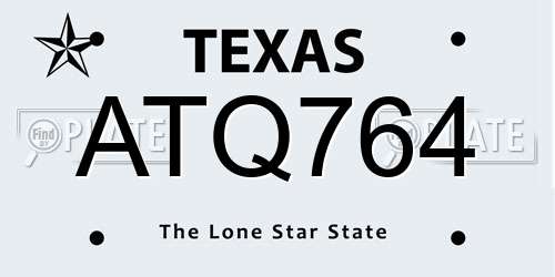 ATQ764 Texas License Plate