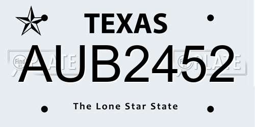 AUB2452 Texas License Plate