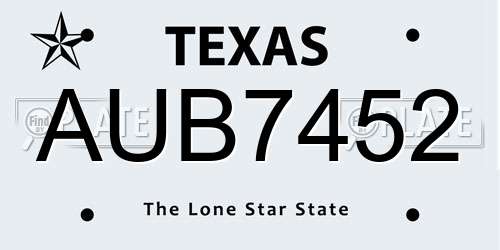 AUB7452 Texas License Plate