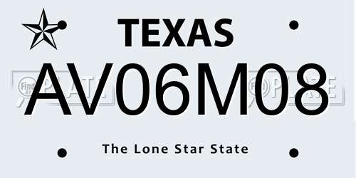 AV06M08 Texas License Plate