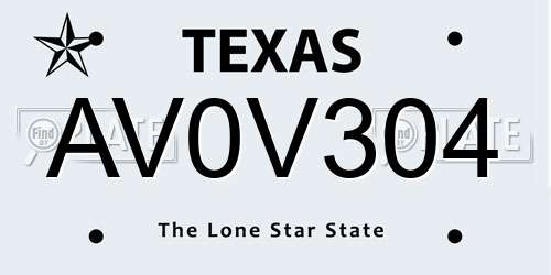 AV0V304 Texas License Plate